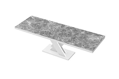 Design Esstisch Tisch HEN-111 Hochglanz ausziehbar 160 bis 256 cm (Marmoroptik dunkel/Weiß Hochglanz) von designimpex