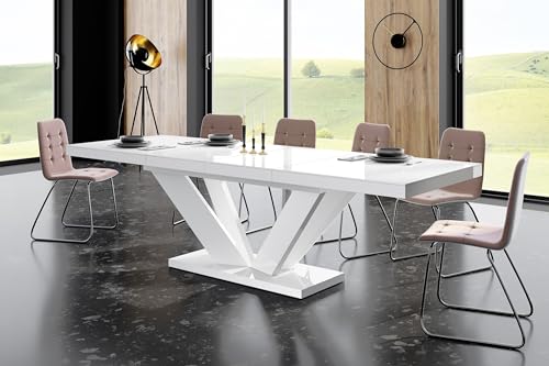 Design Esstisch Tisch HEU-111 Hochglanz ausziehbar 160 bis 256 cm (Weiß Hochglanz) von designimpex
