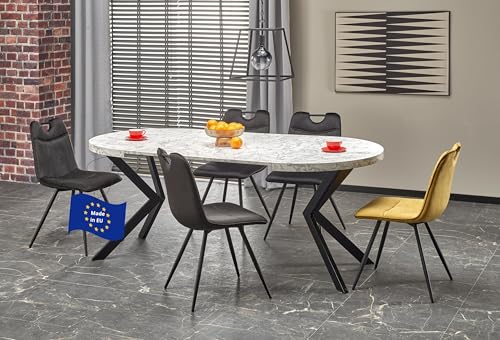 Design Esstisch rund HA-222 Marmor Weiß - Schwarz matt ausziehbar 100 cm / 150 cm / 200 cm bis 250 cm ovaler Esszimmertisch Küchentisch rund Funktionstisch oval Kitchen Table Esszimmer Ausziehtisch von designimpex