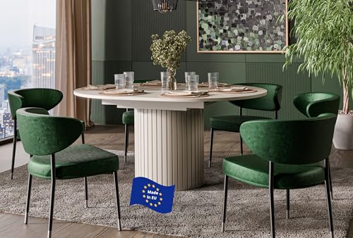 Design Esstisch rund DO-9 Cashmere ausziehbar 120 cm bis 160 cm runder Esszimmertisch Küchentisch Funktionstisch oval Kitchen Table Esszimmer Dining Table Ausziehtisch von designimpex