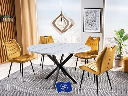 Design Esstisch rund GO-111 Marmor Weiß/Schwarz ausziehbar 100 cm bis 135 cm runder Esszimmertisch Küchentisch Funktionstisch oval Kitchen Table Esszimmer Dining Table Ausziehtisch von designimpex