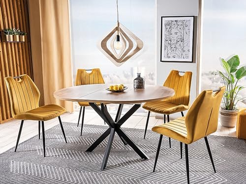 Design Esstisch rund GO-111 ausziehbar Tisch Esszimmer 100x100x75 cm, Farbe:Eiche Artisan - Schwarz matt von designimpex