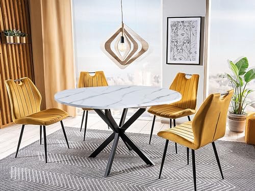 Design Esstisch rund GO-111 ausziehbar Tisch Esszimmer 100x100x75 cm, Farbe:Marmor - Schwarz matt von designimpex
