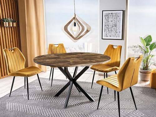 Design Esstisch rund GO-111 ausziehbar Tisch Esszimmer 100x100x75 cm, Farbe:Nussbaum - Schwarz matt von designimpex