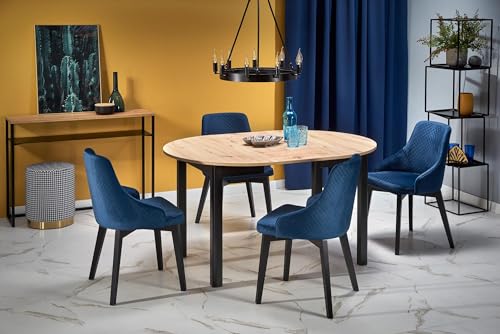 Design Esstisch rund HA-400 ausziehbar Tisch Esstisch 102-142cm, Farbe:Eiche Artisan/Schwarz matt von designimpex