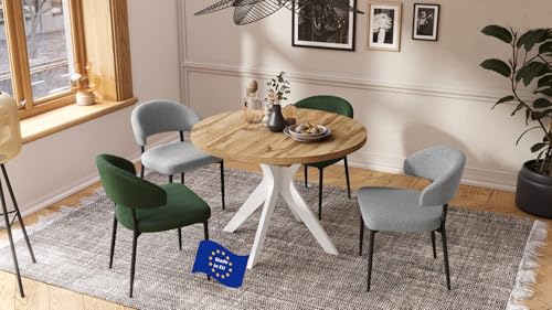 Design Esstisch rund Renzo Eiche Wotan/Weiß matt ausziehbar 110 cm bis 180 cm ovaler Esszimmertisch Küchentisch rund Funktionstisch oval Kitchen Table Esszimmer Dining Table Ausziehtisch von designimpex