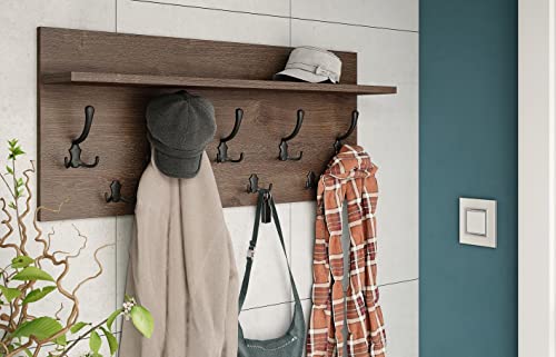 Design Garderobe Garderobenpaneel 90 x 40 cm Eiche dunkel - Schwarz matt mit Hutablage Kleiderhaken Finlo von designimpex