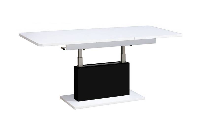 designimpex Couchtisch DC-1 Weiß Hochglanz-Schwarz matt stufenlos höhenverstellbar ausziehbar, Funktionstisch, Wohnzimmertisch, Tisch, Esstisch, Sofatisch von designimpex