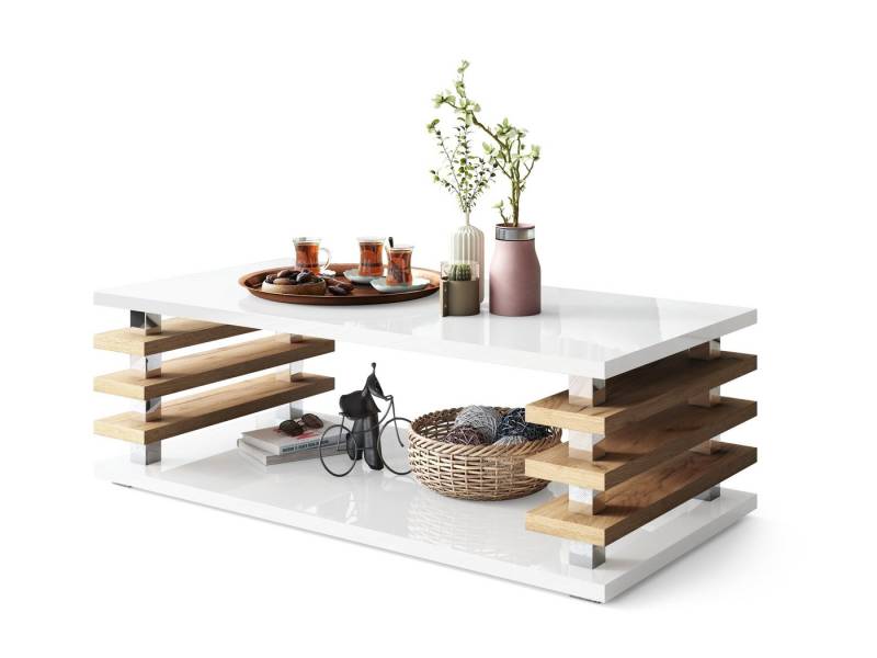 designimpex Couchtisch Carl Svensson DC-3 Wohnzimmertisch Tisch Weiß Hochglanz - Eiche gold designimpex Couchtisch Carl Svensson DC-3 Wohnzimmertisch Tisch Weiß Hochglanz - Eiche gold von designimpex