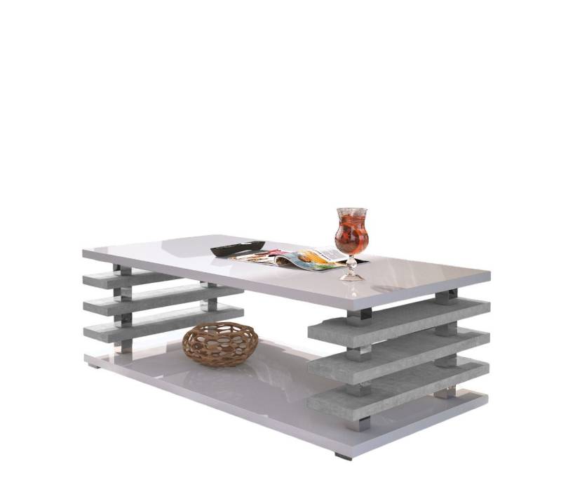 designimpex Couchtisch Carl Svensson DC-3 Wohnzimmertisch Tisch Weiß Hochglanz - Beton von designimpex