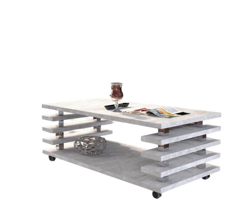 designimpex Couchtisch Carl Svensson DC-3 Wohnzimmertisch Tisch mit Rollen Beton von designimpex