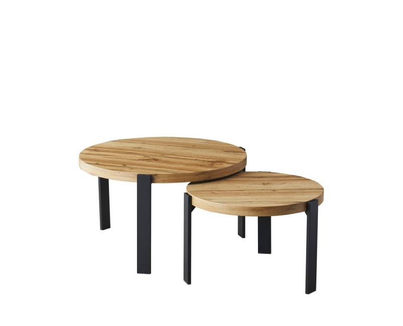 designimpex Couchtisch Design 2er Set Couchtisch GP-111 Echtholz rund Tisch Wohnzimmertisch von designimpex