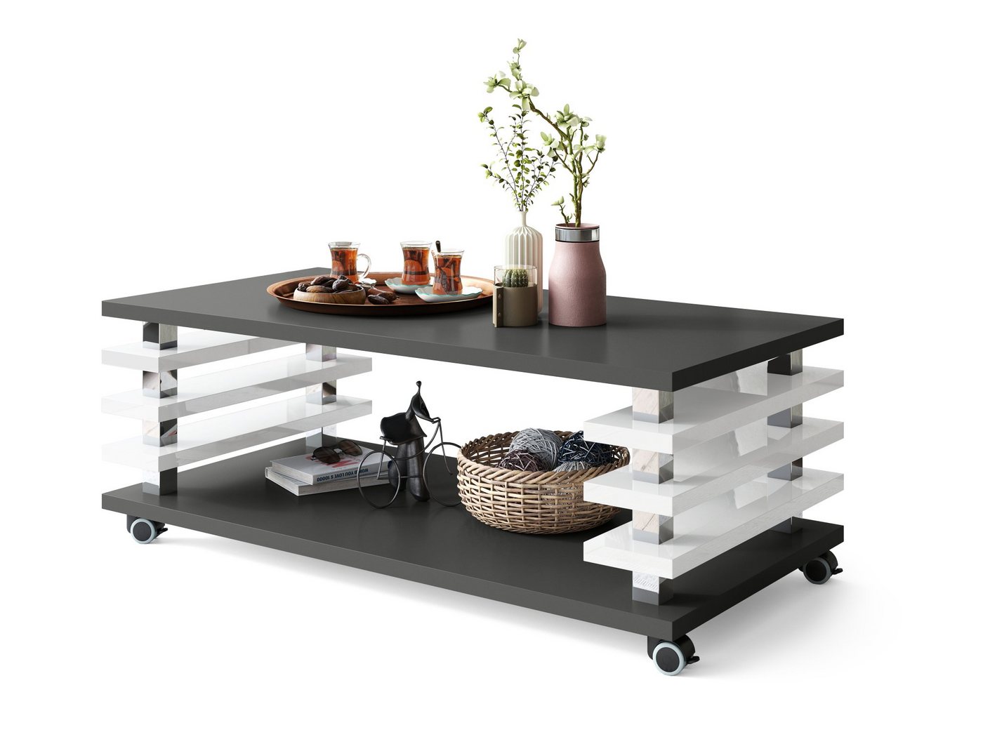 designimpex Couchtisch DC-3 Design Wohnzimmertisch Tisch mit / ohne Rollen von designimpex