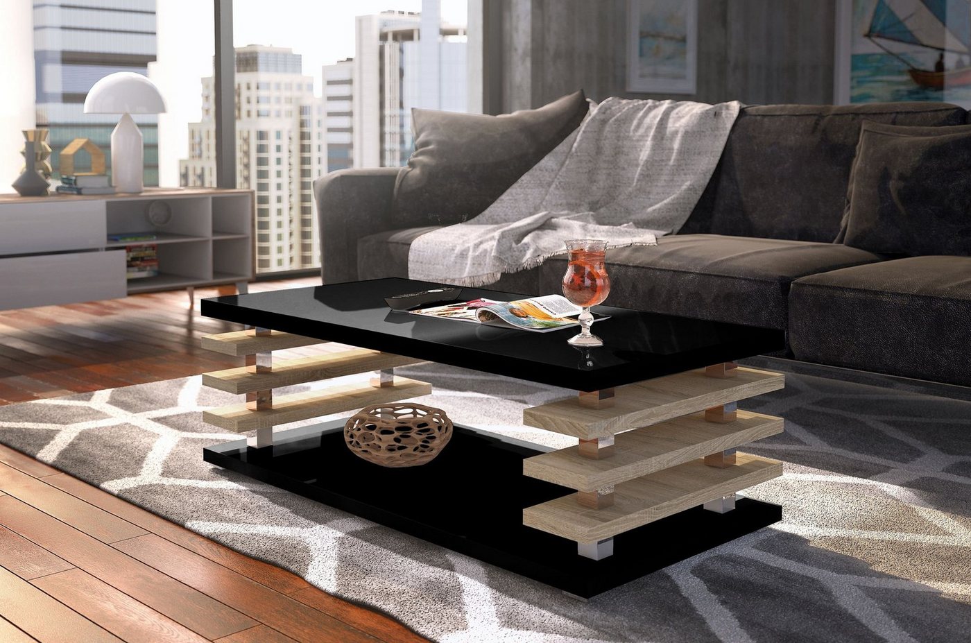 designimpex Couchtisch DC-3 Design Wohnzimmertisch Tisch mit / ohne Rollen von designimpex