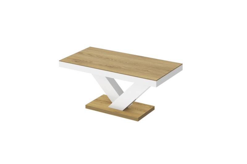 designimpex Couchtisch Design HV-888 Eiche Natur - Weiß Hochglanz Tisch Wohnzimmertisch von designimpex