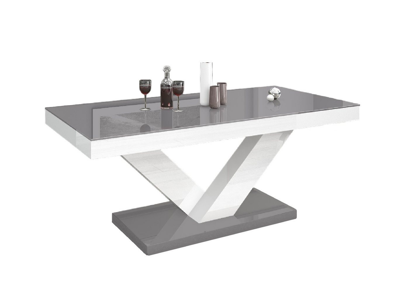 designimpex Couchtisch Design HV-888 Grau / Weiß Hochglanz Highgloss Tisch Wohnzimmertisch von designimpex