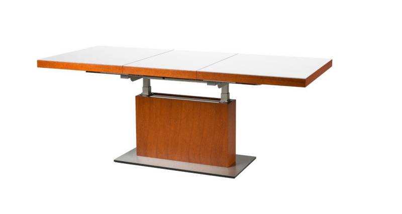 designimpex Couchtisch Design MN-3 Kirschbaum Weißglas höhenverstellbar & ausziehbar von designimpex