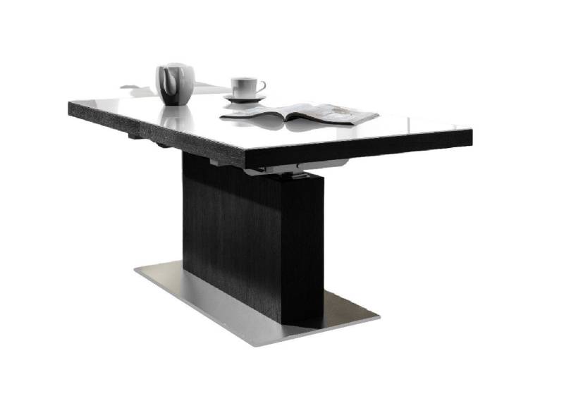designimpex Couchtisch Design MN-3 Schwarz Seidenmatt Weißglas höhenverstellbar ausziehbar von designimpex