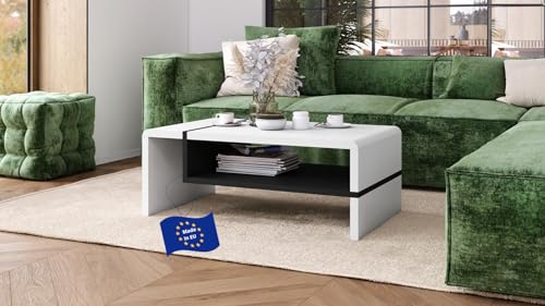 Folk Couchtisch Weiß matt/Schwarz matt 100x60x40 cm mit praktischer extra Ablage modern stabil vielseitig als Wohnzimmertisch Beistelltisch Sofatisch Zeitloses Design platzsparend Wohnzimmer von designimpex
