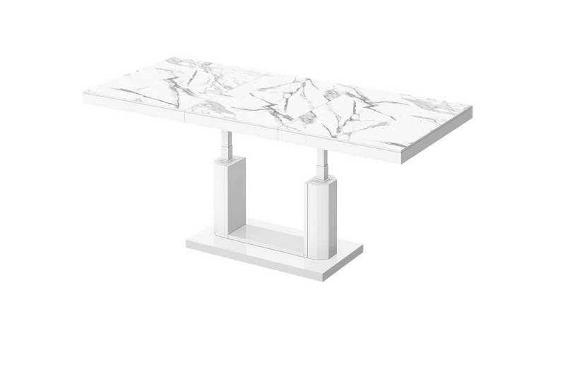 designimpex Couchtisch H-120 Marmor Natur Hochglanz-Weiß Hochglanz stufenlos höhenverstellbar von designimpex