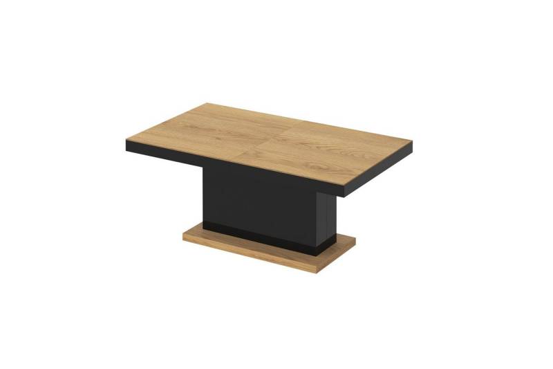 designimpex Couchtisch H-333 Eiche Natur - Schwarz Hochglanz höhenverstellbar ausziehbar von designimpex