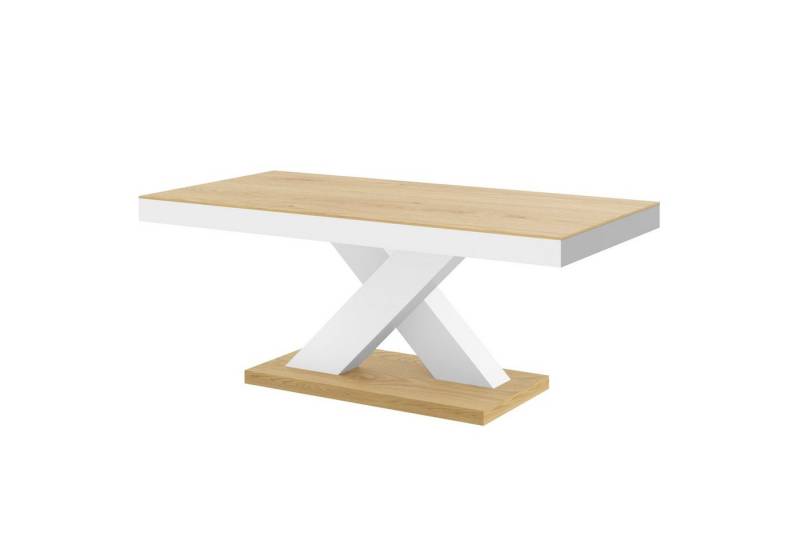 designimpex Couchtisch H-888 Eiche Natur - Weiß Hochglanz Highgloss Tisch Wohnzimmertisch von designimpex