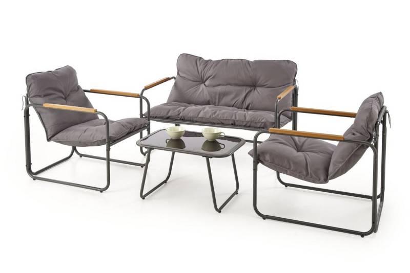 designimpex Couchtisch HGA-222 4-teilig Gartenmöbel Set Grau - Braun Sofa Stuhl Tisch Terasse, Gartenmöbel, Couchtisch, Terrasse, Balkon, Gartengarnitur, Sessel von designimpex