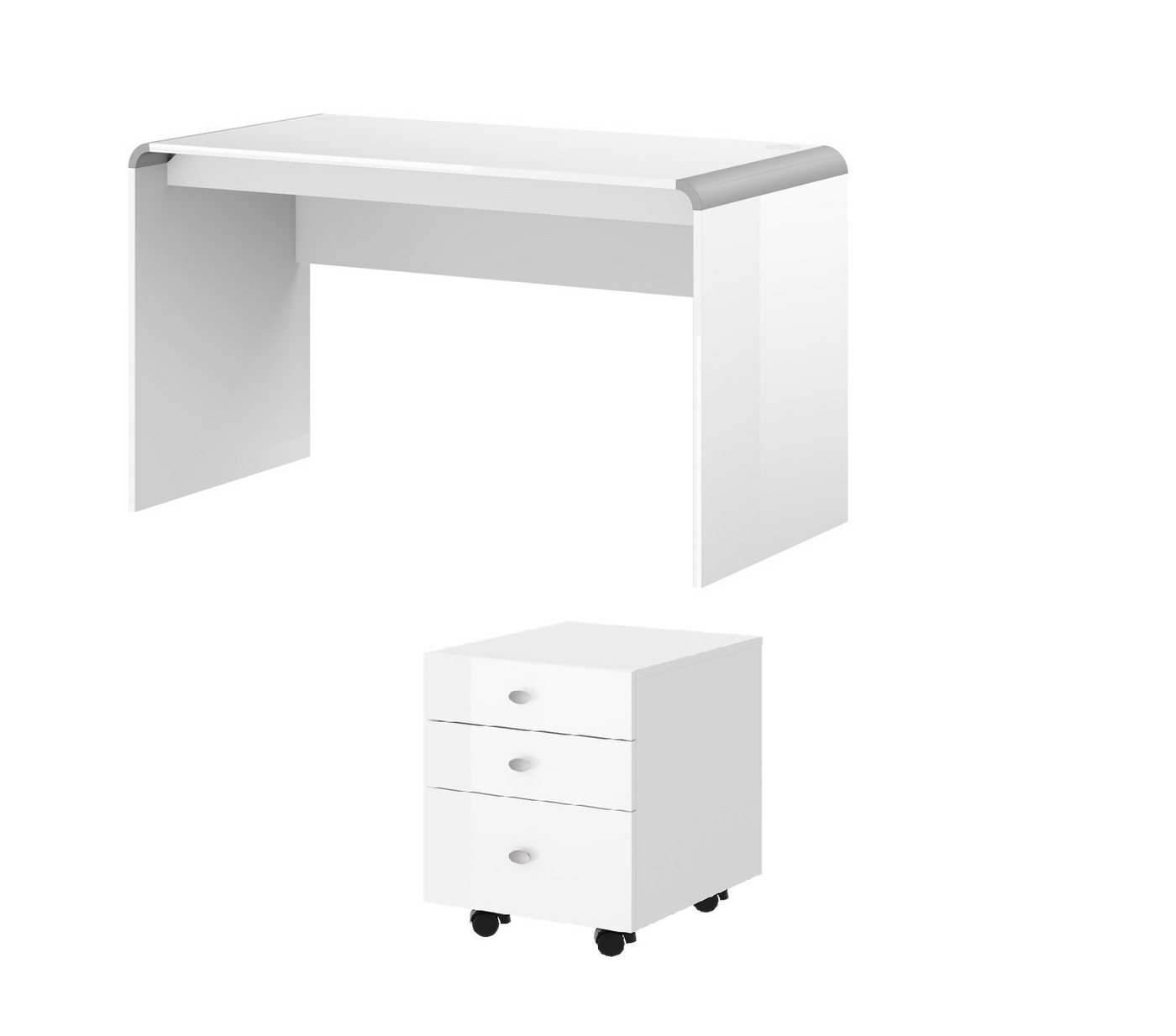 designimpex Couchtisch Schreibtisch HB-111 + Rollcontainer HN-555 Weiß Hochglanz 100cm von designimpex