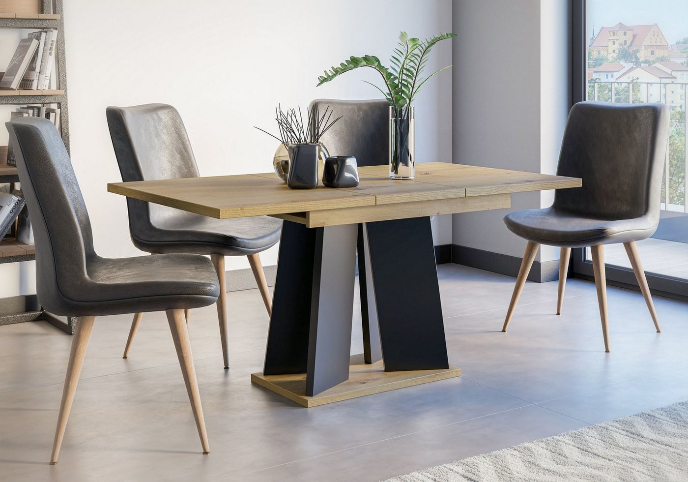 designimpex Esstisch Design Esstisch PA-777 Eiche Artisan Schwarz matt ausziehbar Esszimmer von designimpex