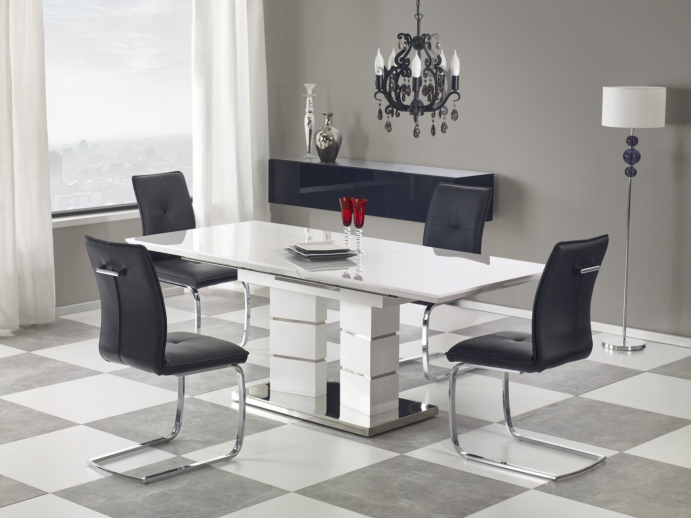 designimpex Esstisch Design Esstisch Tisch HA-333 Weiß Hochglanz ausziehbar 160 bis 200 cm von designimpex