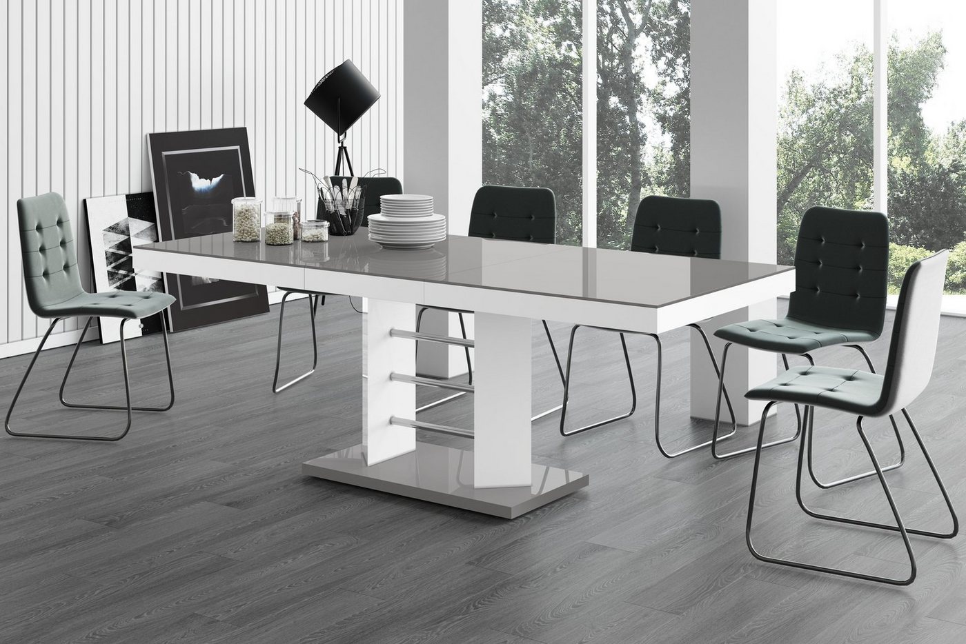designimpex Esstisch Design Esstisch Tisch HEL-111 Hochglanz ausziehbar 160 bis 256 cm von designimpex