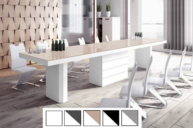 designimpex Esstisch Design HE-777 Cappuccino / Weiß Hochglanz XXL ausziehbar 140 bis 332 von designimpex