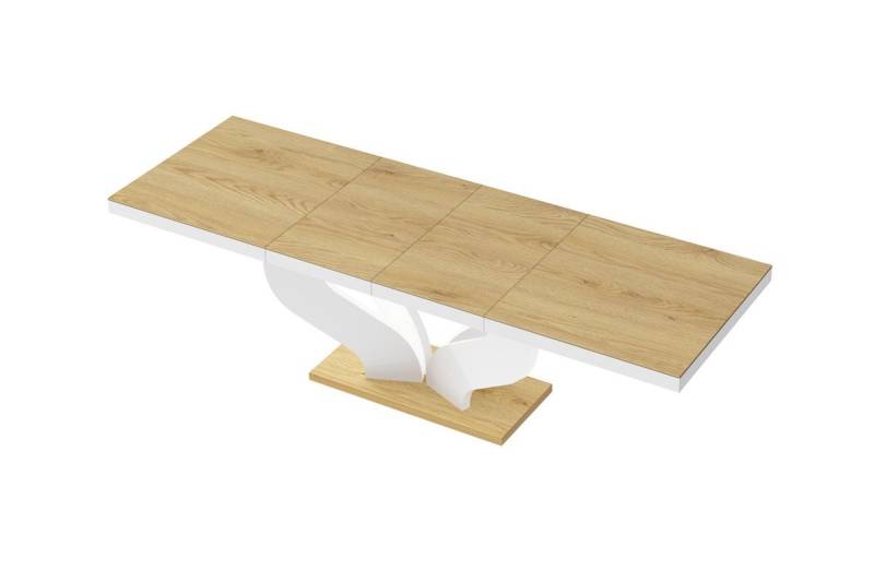 designimpex Esstisch Design HEB-222 Eiche Natur - Weiß Hochglanz ausziehbar 160 bis 256 cm von designimpex