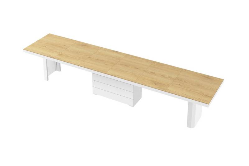 designimpex Esstisch Design Tisch HE-444 Eiche Natur - Weiß Hochglanz XXL ausziehbar von designimpex