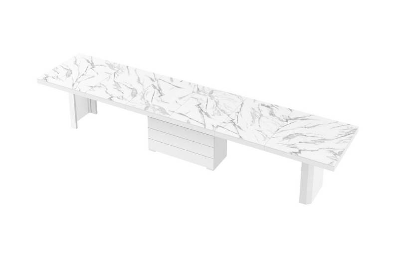 designimpex Esstisch Design Tisch HE-444 Marmor Natur - Weiß Hochglanz XXL ausziehbar von designimpex