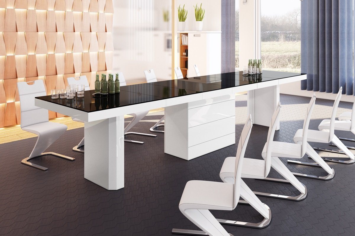 designimpex Esstisch Design Tisch HE-444 Schwarz / Weiß Hochglanz XXL ausziehbar 160-412 cm von designimpex