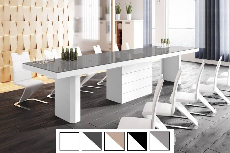 designimpex Esstisch Design Tisch HE-777 Grau / Weiß Hochglanz XXL ausziehbar 140 bis 332 von designimpex