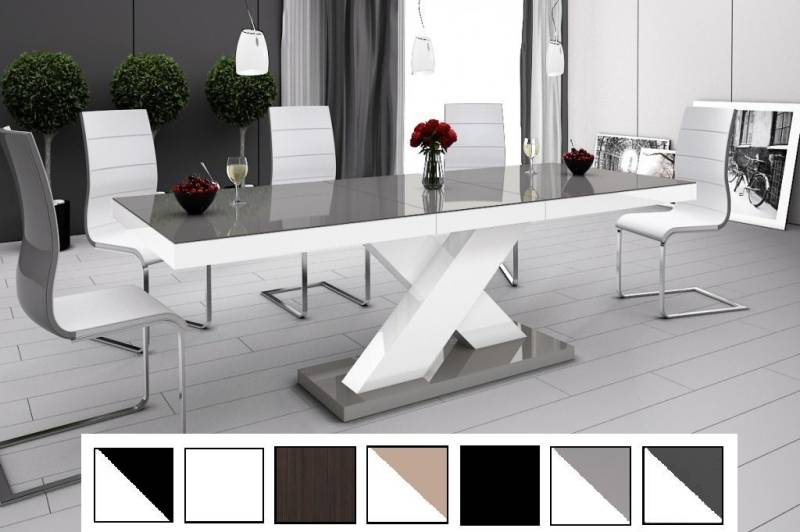 designimpex Esstisch Design Tisch HE-888 Grau / Weiß Hochglanz ausziehbar 160 bis 210 cm von designimpex