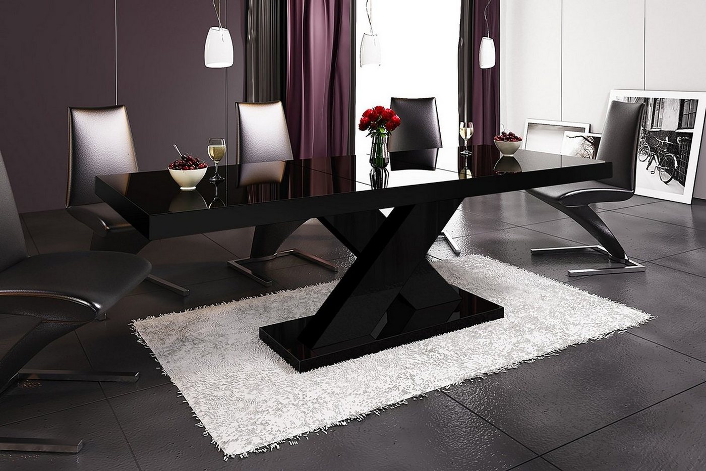 designimpex Esstisch Design Tisch HE-888 Schwarz Hochglanz ausziehbar 160 bis 210 cm von designimpex