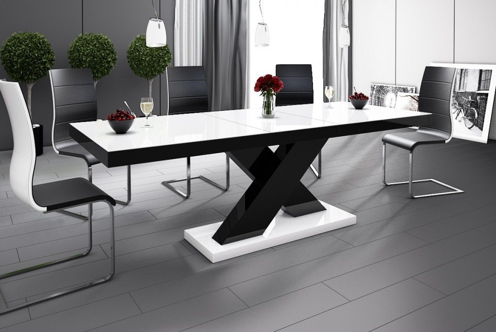 designimpex Esstisch Design Tisch HE-888 Weiß / Schwarz Hochglanz ausziehbar 160 bis 210 cm von designimpex