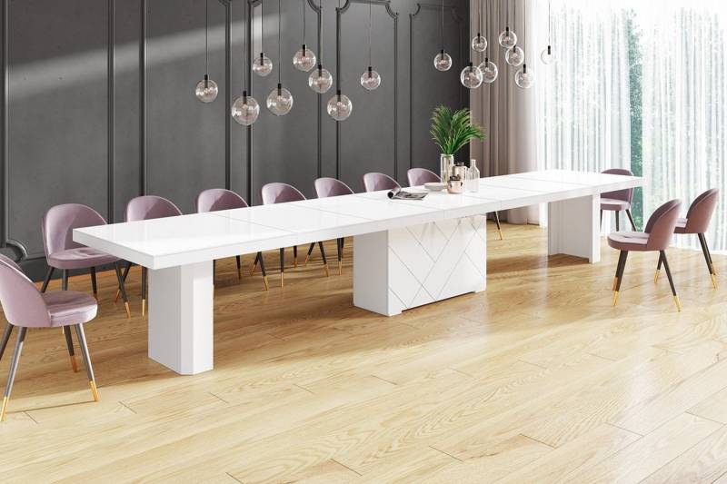 designimpex Esstisch Design Tisch HEK-111 Weiß Hochglanz XXL ausziehbar 180 bis 468 cm von designimpex