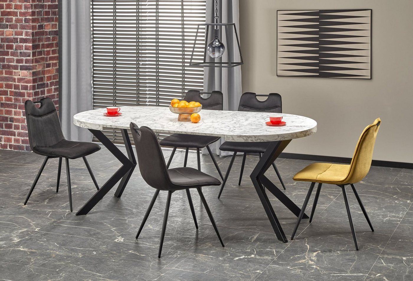 designimpex Esstisch Design Tisch rund HA-222 Marmor Weiß - Schwarz ausziehbar 100 - 250 cm von designimpex