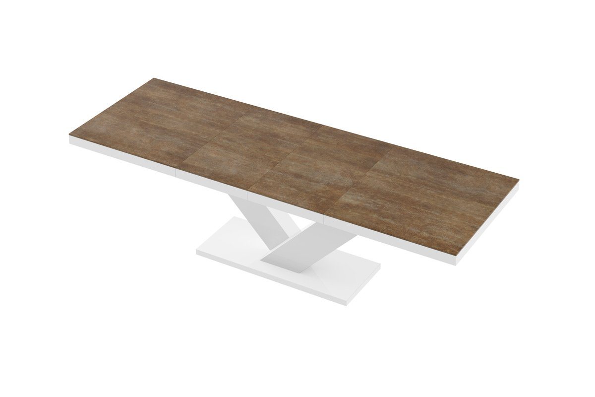 designimpex Esstisch Tisch HE-999 Rostoptik matt - Weiß Hochglanz ausziehbar 160 bis 256 cm von designimpex