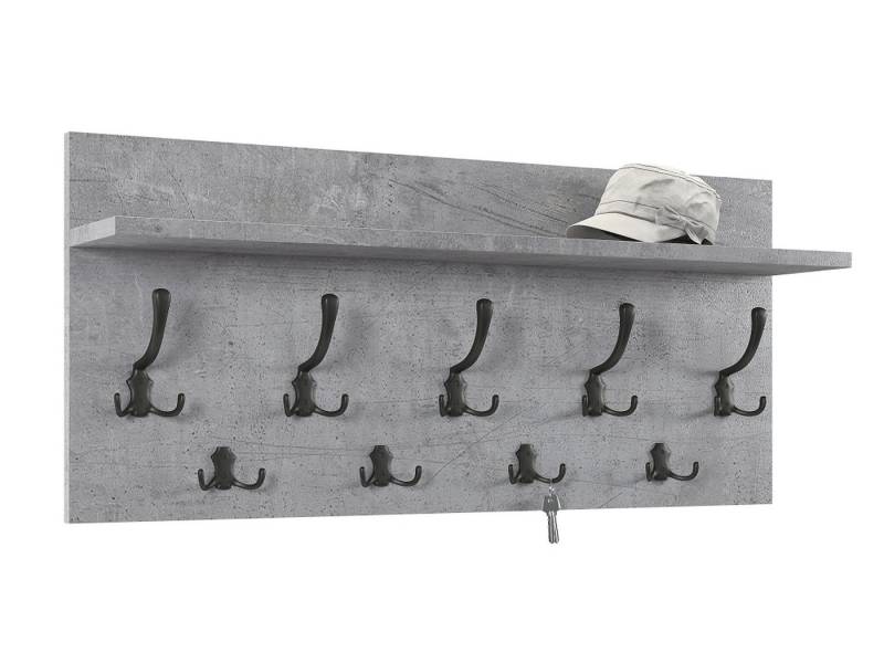 designimpex Garderobenpaneel Design Garderobe 90 x 40 cm Beton - Schwarz matt Kleiderhaken Finlo von designimpex