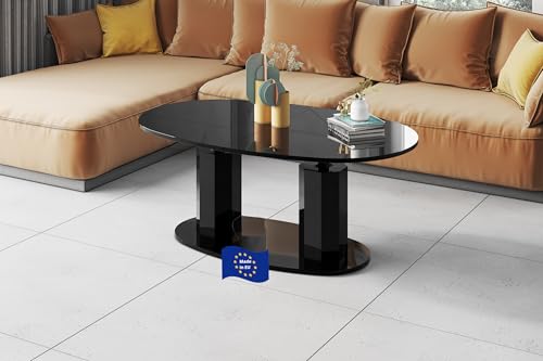 designimpex HBL-1111 Couchtisch Schwarz Hochglanz ausziehbar höhenverstellbar 130/170 cm Oval modern Wohnzimmertisch Esstisch Beistelltisch Sofatisch platzsparend hochwertig Wohnzimmer von designimpex