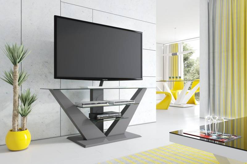 designimpex TV-Rack Design Fernsehtisch HL-111 Hochglanz Glas LED TV Möbel Rack von designimpex