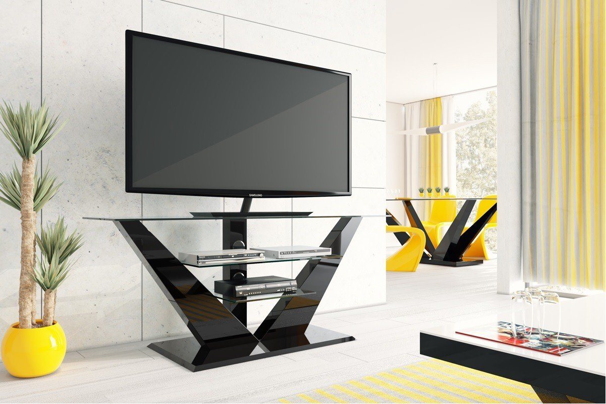 designimpex TV-Rack Design Fernsehtisch HL-111 Hochglanz Glas LED TV Möbel Rack von designimpex