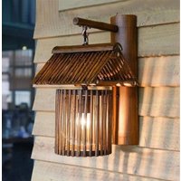 Holz-Wandleuchte/Bambus-Lampenschirm/Umweltlampe/Unikat-Wandleuchte/Wand-Holzhalterung/Wandbeleuchtung/Natur von designlanka