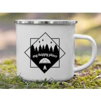 Emaille Tasse, My Happy Place, Kaffee Und Tee, Camping Becher, Zelt, Wald von DesignsByMera