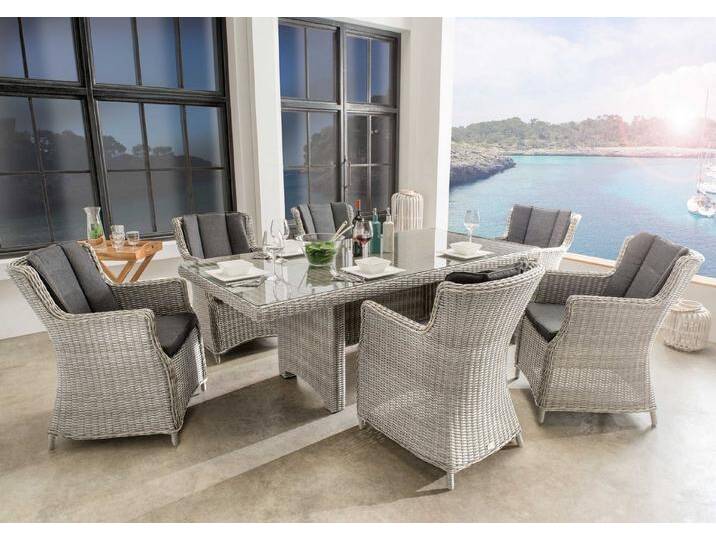 Destiny Sitzgruppe Luna, (Set, 19-tlg), bestehend aus 6x Sessel, 1x Tisch, inkl. Auflagen, weiß von destiny